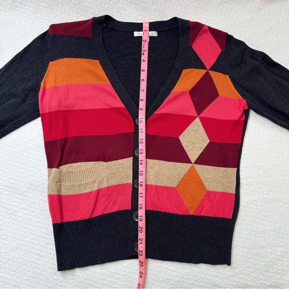 CAbi Geometric Cardigan Multicolored Size Medium Casual Fit Sweater - Picture 3 of 7